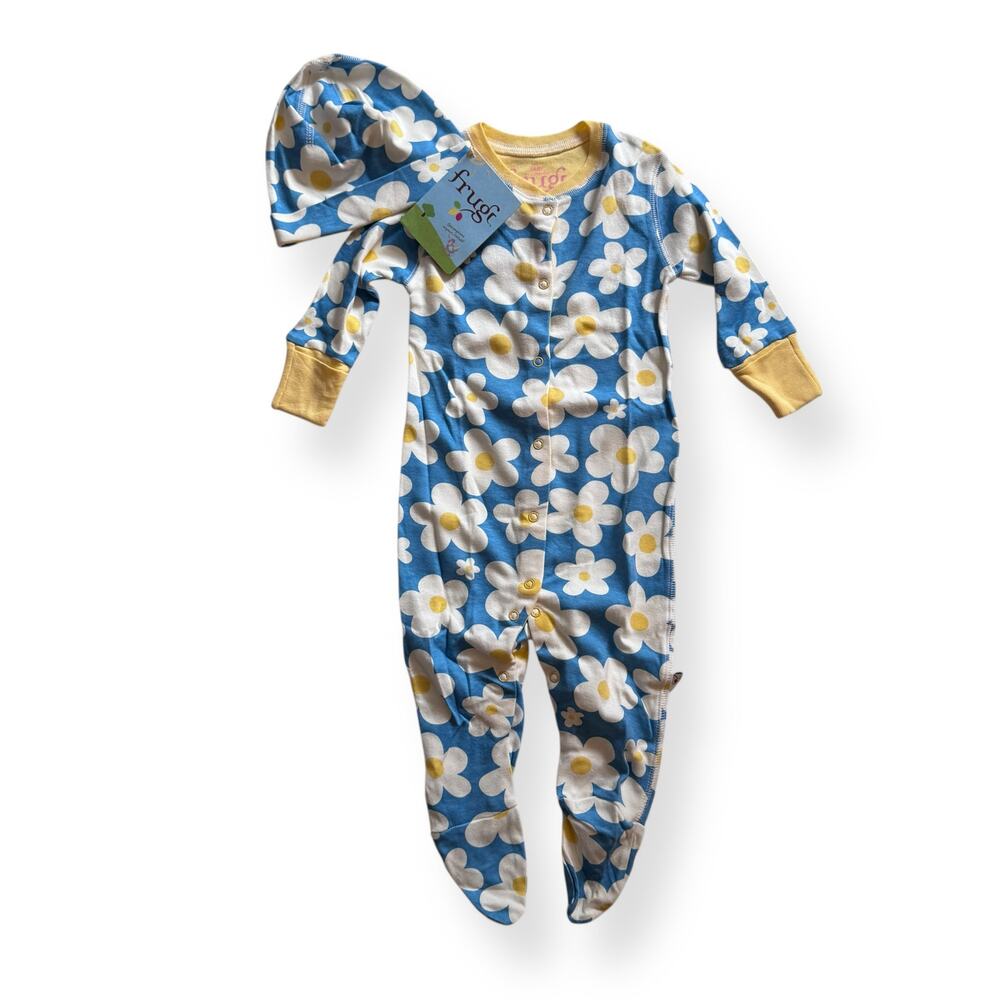 NWT Frugi organic daisy chain hat & NWOT footie onepiece